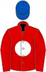 Red, white disc, royal blue cap