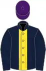 Dark blue, yellow panel, purple cap