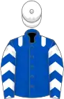 Royal blue, white epaulettes, chevrons on sleeves, white cap