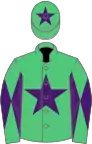 Emerald green, purple star, diabolo on sleeves and star on cap