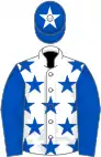 White, royal blue stars and sleeves, royal blue cap, white star