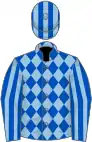 ROYAL BLUE and LIGHT BLUE DIAMONDS, striped sleeves and cap