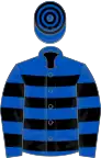 Royal blue, black hoops
