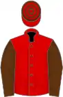 Red, brown sleeves, red cap, brown hoop