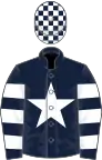 Dark blue, white star, hooped sleeves, check cap