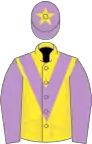 Yellow, mauve chevron and sleeves, mauve cap, yellow star