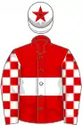 Red, white hoop, white and red check sleeves, white cap, red star
