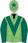 Light green, dark green chevron and sleeves, star on cap