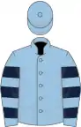 Light blue, dark blue hooped sleeves, light blue cap