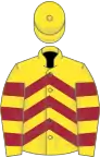 Yellow, maroon chevrons, hooped sleeves