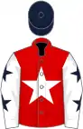 Red, white star, white sleeves, dark blue stars, dark blue cap