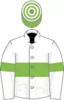White, light green hoop and armlets, light green and white hooped cap
