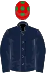 Dark blue, red cap, green spots