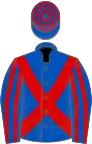 Royal Blue, Red cross belts, striped sleeves, hooped cap