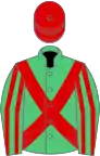 Emerald Green, Red cross belts, striped sleeves, Red cap