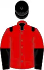 Red, black epaulets, black and red halved sleeves, black cap