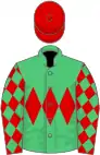 Emerald green, red triple diamond, red sleeves, emerald green diamonds, red cap