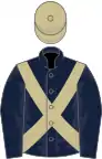 Dark blue, beige cross belts, beige cap