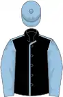 Black, light blue seams, sleeves and cap