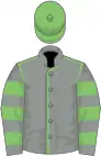Grey, light green seams, hooped sleeves, light green cap