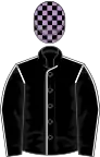 Black, white seams, black and mauve check cap