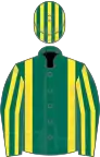 Dark Green, Yellow braces, striped sleeves and striped cap