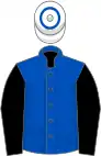 Royal blue, black sleeves, white cap, blue hoop