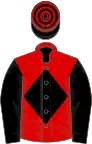 Red, black diamond and sleeves, black and red hooped cap