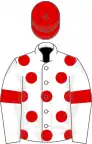 White, red spots, armlets and cap