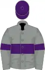 Grey, purple hoop and armlets, purple cap