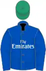 Royal blue, emerald green cap