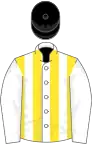 White and Yellow stripes, White sleeves, Black cap