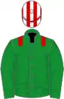 Green, red epaulettes, red and white striped cap
