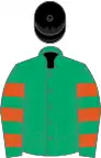 Jade green, flame hooped sleeves, black cap