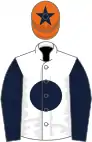 White, dark blue disc and sleeves, orange cap, blue star