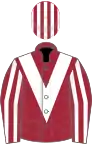 Maroon, white chevron, striped sleeves and cap
