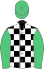 Black and white check, emerald green sleeves and cap