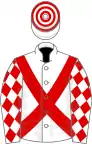 White, red cross-belts, diamonds on sleeves, hooped cap