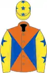 Orange and Royal Blue diabolo, Yellow sleeves, Royal Blue stars and stars on cap