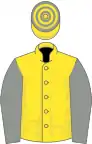 Yellow, Grey sleeves, hooped cap