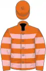 Orange, pink hoops, orange cap