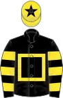 Black, yellow hollow box, hooped sleeves, yellow cap, black star