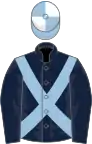 Dark blue, light blue cross belts, light blue and white quartered cap