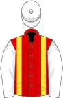 Red, yellow braces, white sleeves and cap
