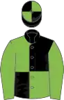 Black and light green quartered, light green sleeves, quartered cap