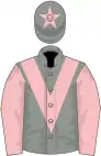 Grey, pink chevron and sleeves, star on cap