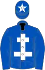 Royal blue, white cross of lorraine, royal blue cap, white star