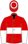 Red, white hoop, halved sleeves, hoop on cap