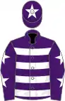 Purple, white hoops, purple sleeves, white stars, purple cap, white star