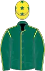 Dark green, yellow seams, yellow cap, green stars